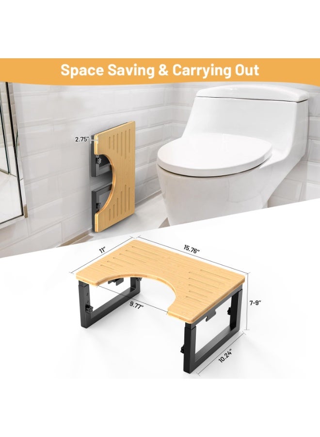 Bamboo Toilet Stool, Poop stool Foldable,7 8 9 Inches Adjustable Heights Potty Stool For Adults kids, Portable Pooping Foot Stool For Bathroom RV, Sturdy Squat Stool Potty 500 lbs Capability, Non-Slip - Image 4